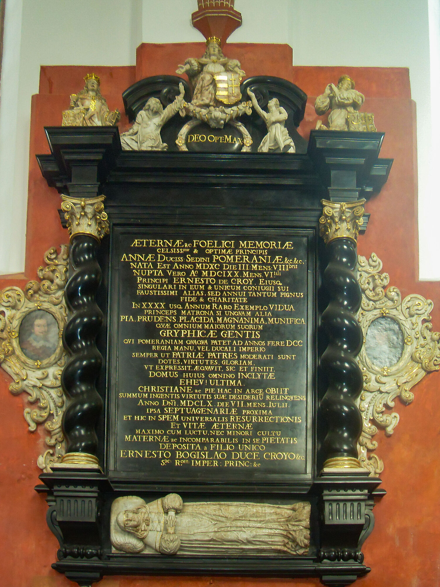The elaborate stone epitaph for Anna of Pomerania, the last Pomeranian duchess, can still today be found in St. Jack’s Church in Słupsk (Poland), the original burial site.