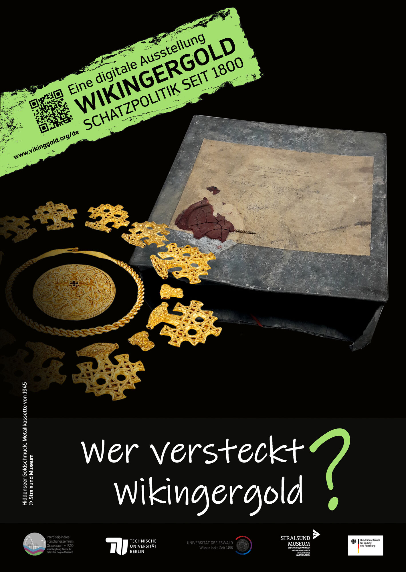 Poster for the digital exhibition Viking Gold 2025. Motif: Who hides Viking gold?
