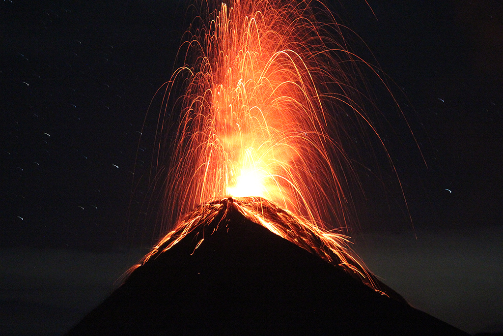 The Acatenango volcano in Guatemala erupting.