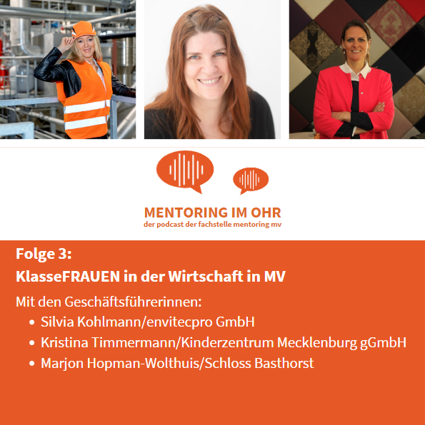 Zu sehen sind Portraits der drei Geschäftsführerinnen, die im Podcast sprechen.