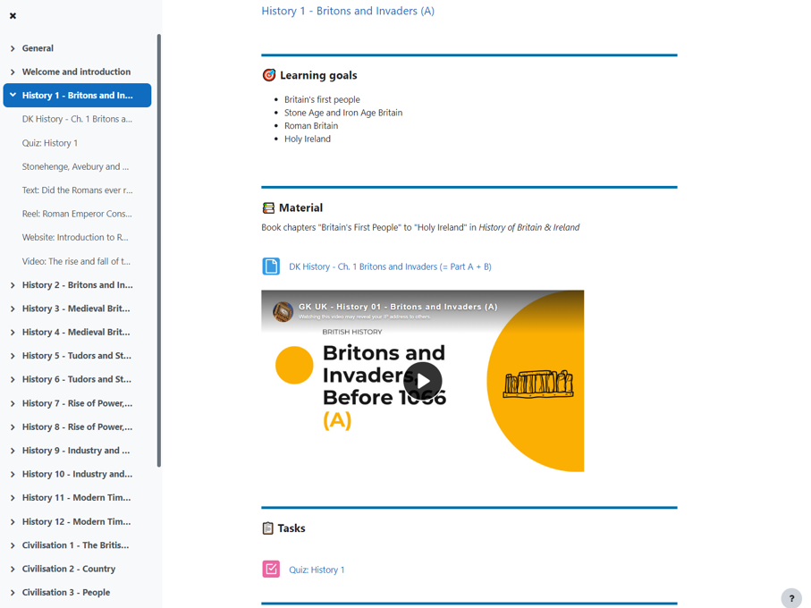 Integration von Videos in den Moodle-Kurs "Grundkurs United Kingdom"