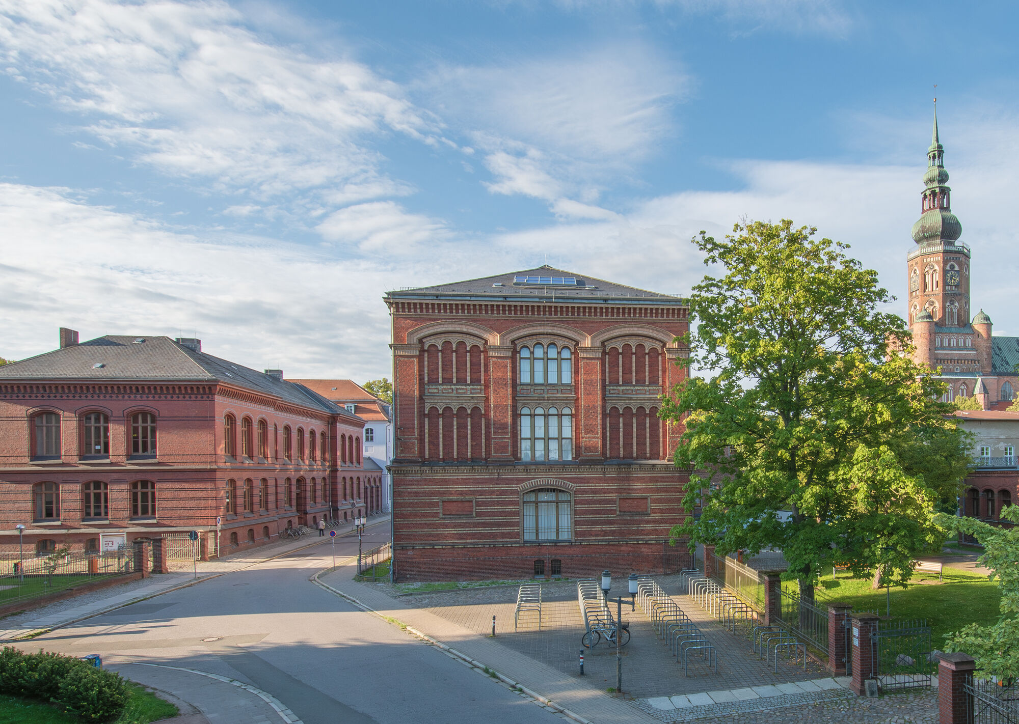 Blick vom Wall auf die Gebäude Altes Audimax und Alte Universitätsbibliothek.