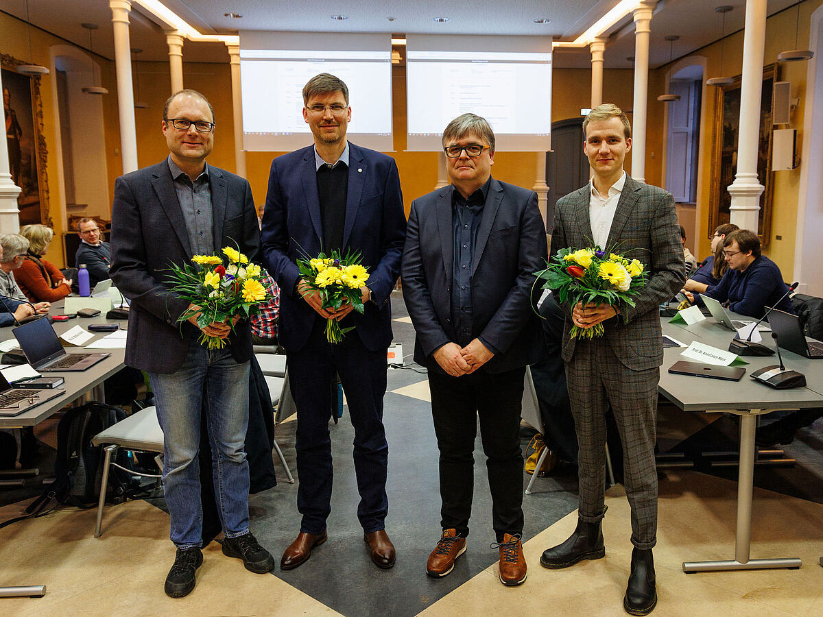 Pro-Rector elections 2025: Prof. Dr. Daniel Schiller, Prof. Dr. Peter Michalik, Prof. Dr. Marko Pantermöller, Lukas Voigt (from left).