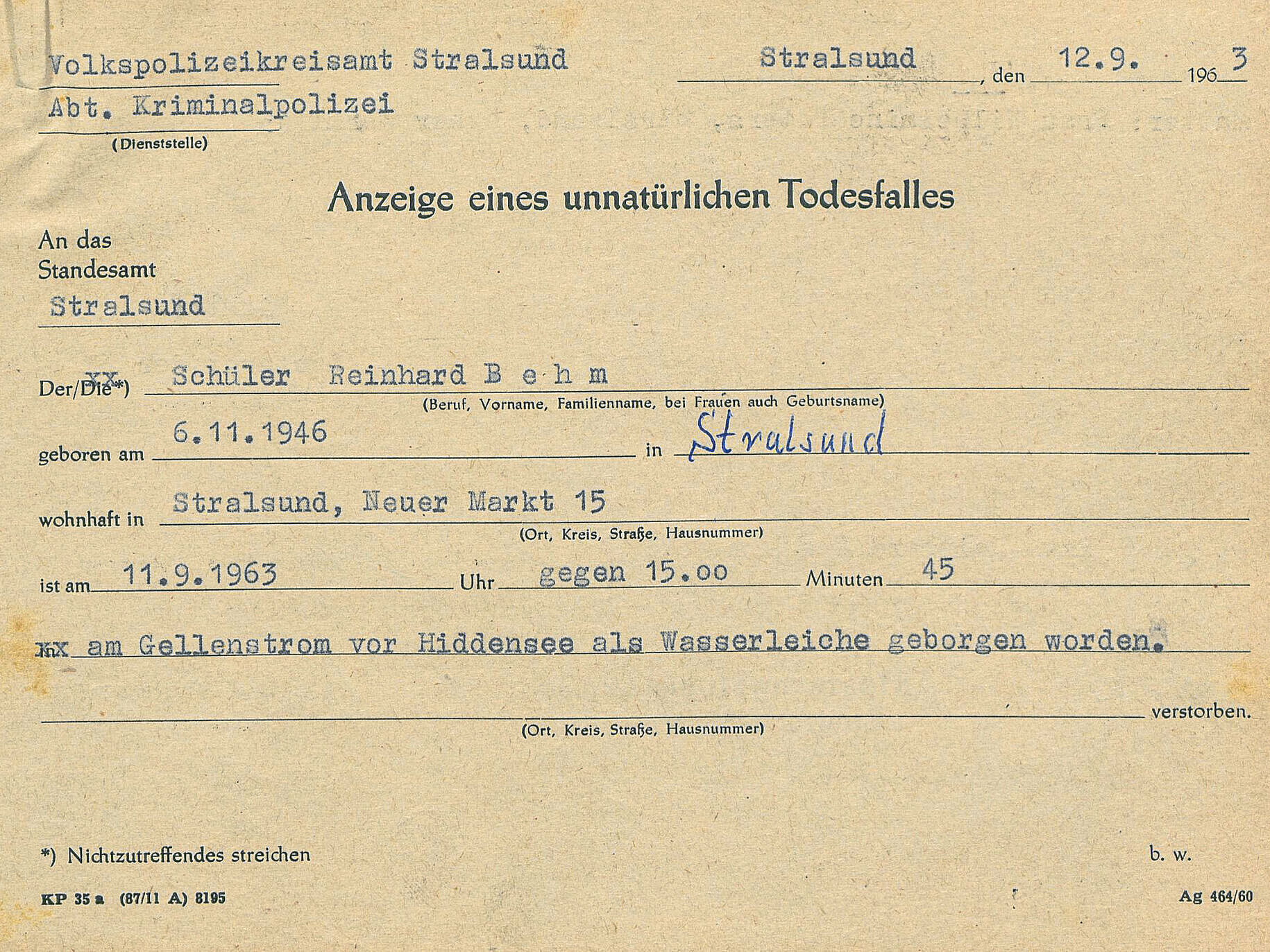 Todesanzeige eines Schülers