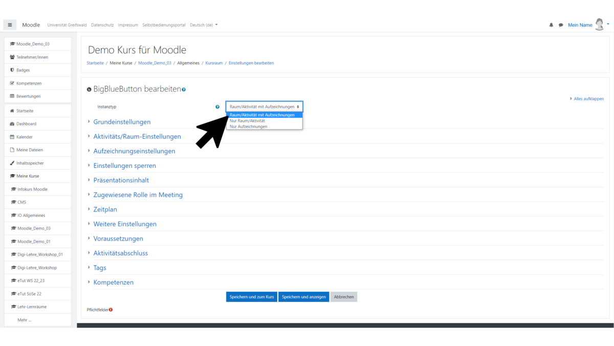 Set instance type "Room/Activity with recordings" 