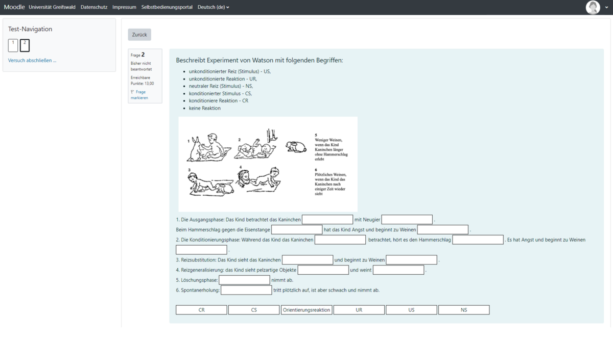 Screenshot von einer Multiple-Choice Frage in Moodle Test