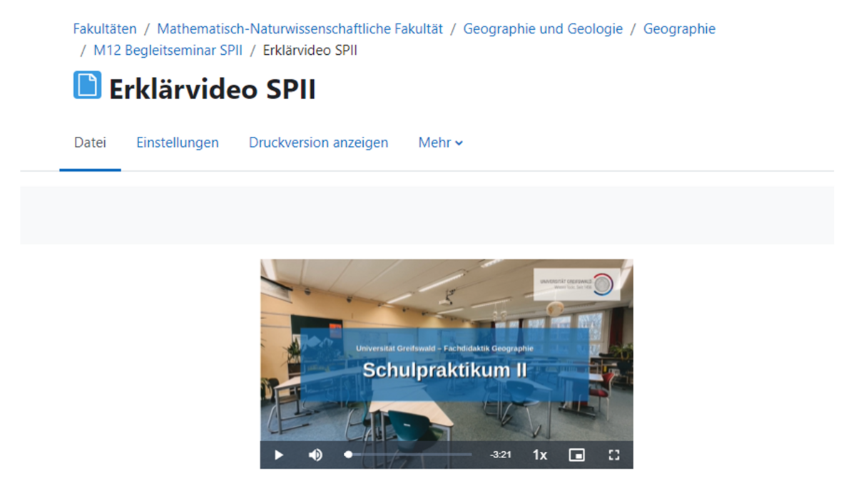 In Moodle eingebettetes Erklärvideo