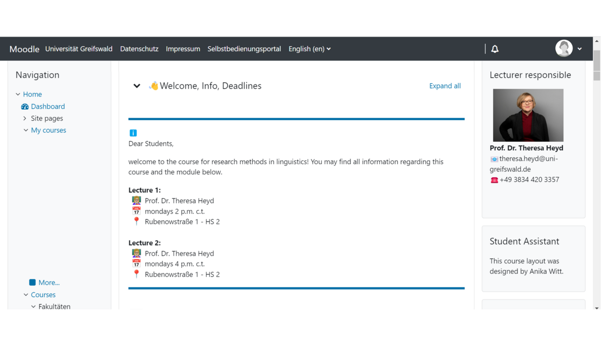 Didaktische Gestaltung des Moodle-Kurses "Topics in Linguistics: Research Methods"