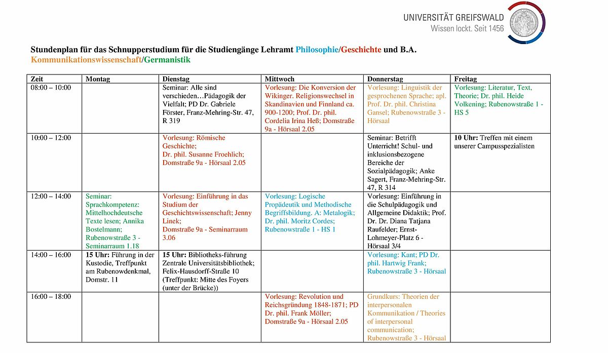 Musterstundenplan