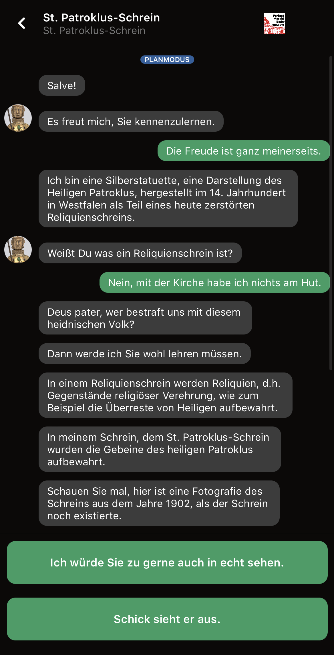 Chat-Verlauf mit einem Kunstwerk